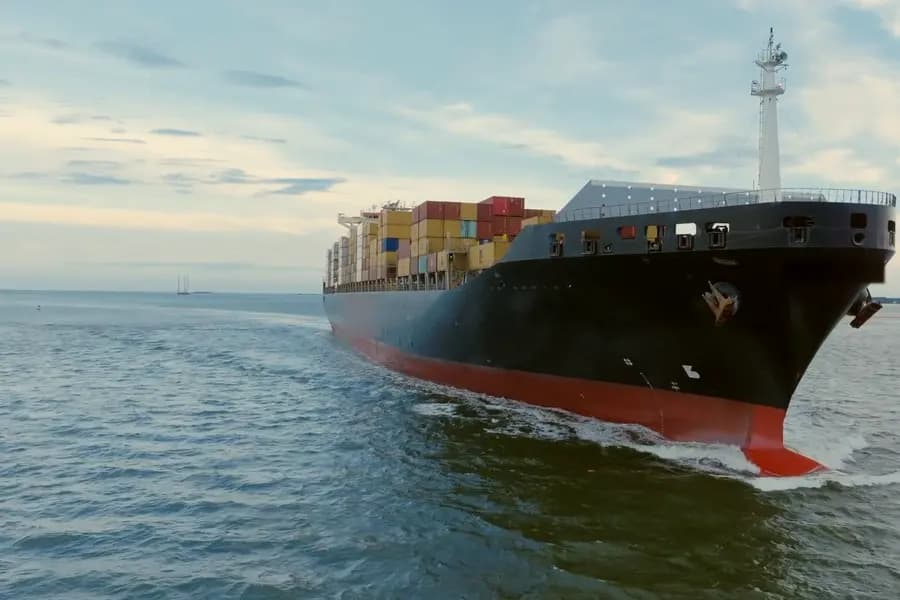 Loaded container vessel under way at sea