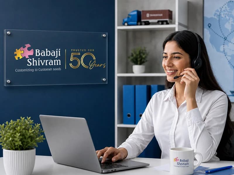 Customer support professional at a desk in a Babaji Shivram office