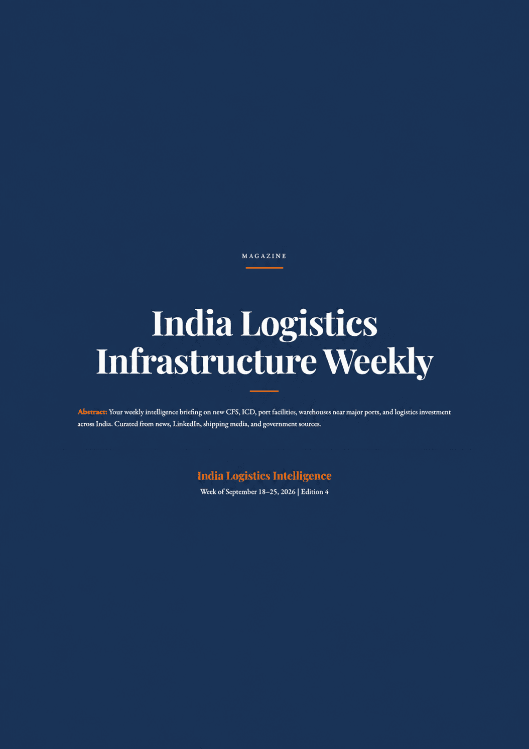 Cover of India Logistics Infrastructure Weekly, 18-25 September 2026